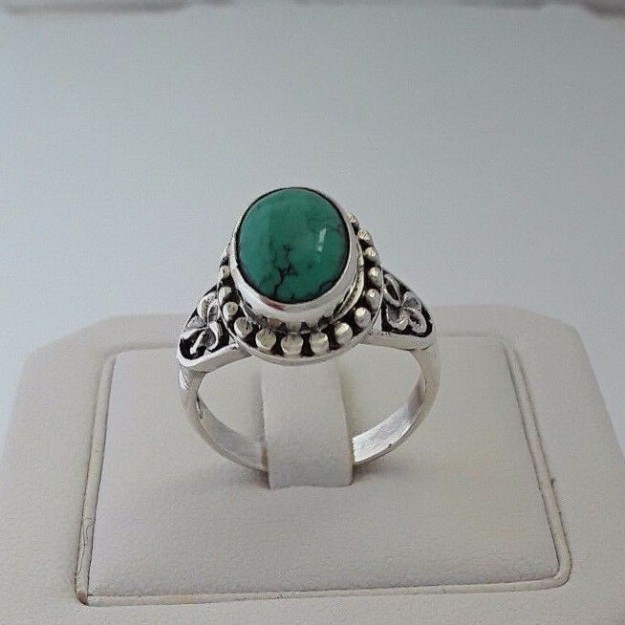 AGNES CREATIONS / BELLE BAGUE FEMME EN ARGENT 925 ORNEE TURQUOISE TAILLE 54