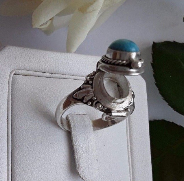 AGNES CREATIONS // BAGUE POISON EN ARGENT 925 A SECRET ORNE TURQUOISE TAILLE 56