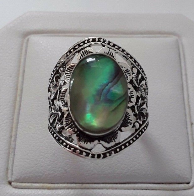 AGNES CREATIONS / BELLE BAGUE FEMME EN ARGENT 925 ORNEE NACRE ABALONE TAILLE 53