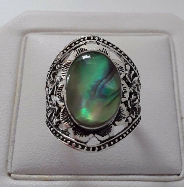 AGNES CREATIONS / BELLE BAGUE FEMME EN ARGENT 925 ORNEE NACRE ABALONE TAILLE 53