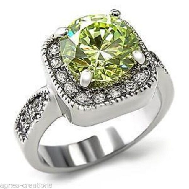 AGNES CREATIONS / BAGUE FEMME RHODIE "SOLITAIRE PERIDOT" ZIRCONIUMS TAILLE 50