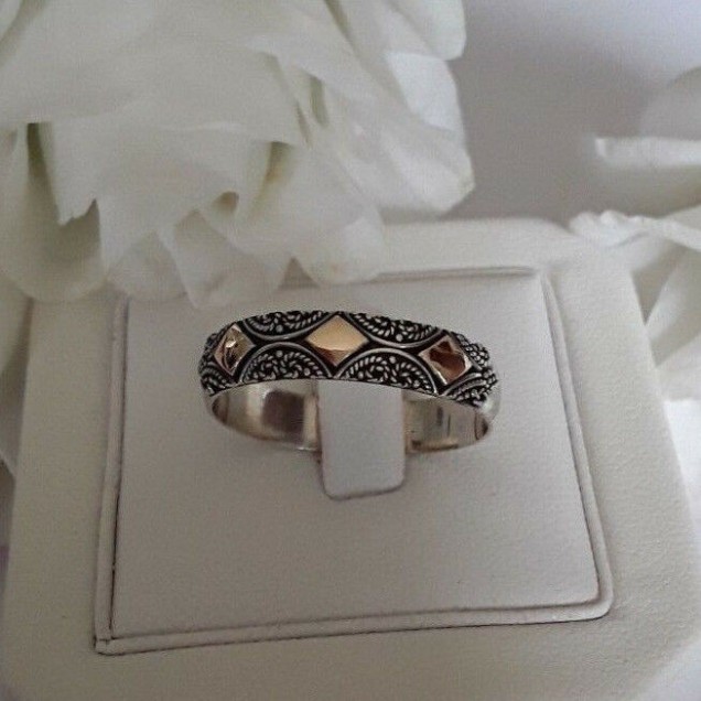 AGNES CREATIONS // BAGUE MODERNE MODE ANNEAU ARGENT 925 & OR - TAILLE 63