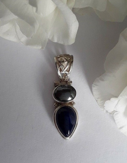 AGNES CREATIONS / Sympa Pendentif Femme Argent 925 orné Hématite & Lapis Lazuli