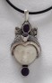 AGNES CREATIONS / SUBLIME PENDENTIF ARGENT 925 & OS SCULPTE ORNE 3 AMETHYSTES