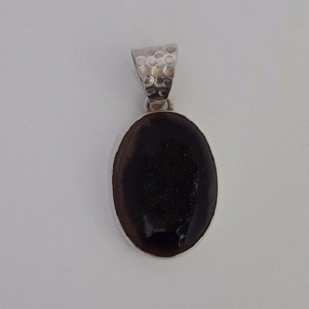 AGNES CREATIONS // BEAU PENDENTIF MEDAILLON EN ARGENT 925 ORNE AZURITE DRUZY