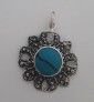 AGNES CREATIONS / BEAU PENDENTIF STYLE RETRO EN ARGENT 925 & TURQUOISE