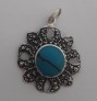 AGNES CREATIONS / BEAU PENDENTIF STYLE RETRO EN ARGENT 925 & TURQUOISE