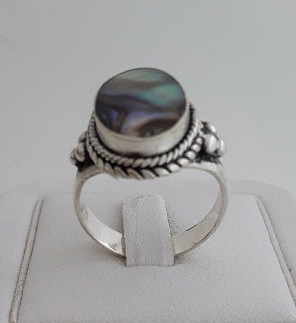 AGNES CREATIONS / JOLIE BAGUE FEMME ARGENT 925 ORNEE NACRE ABALONE - TAILLE 58