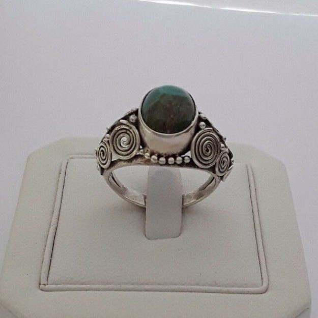 AGNES CREATIONS / BELLE BAGUE FEMME EN ARGENT 925 ORNEE CHRYSOCOLLE TAILLE 55