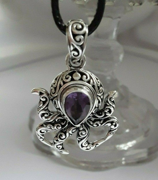 AGNES CREATIONS // JOLI PENDENTIF "PIEUVRE" EN ARGENT MASSIF ORNE AMETHYSTE