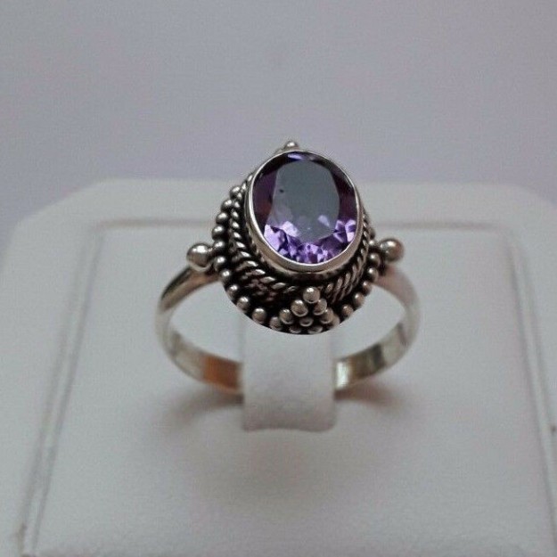 AGNES CREATIONS // JOLIE BAGUE FEMME EN ARGENT 925 ORNEE AMETHYSTE - TAILLE 53