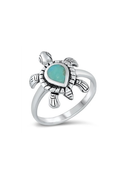 BAGUE EN ARGENT 925 "TORTUE" ORNEE PIERRE TURQUOISE