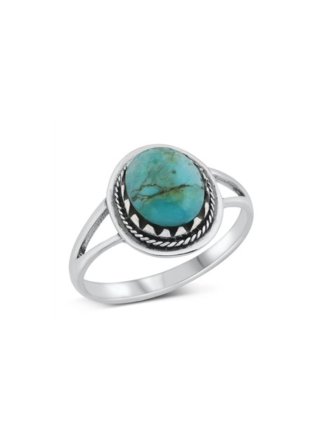 BAGUE EN ARGENT MASSIF ORNEE D'UNE TURQUOISE OVALE