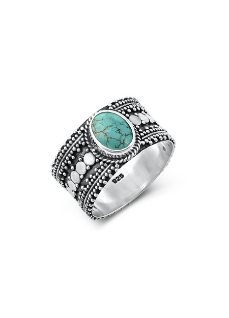 Bague Anneau large en Argent Massif ornée d'une Turquoise - 5 MM