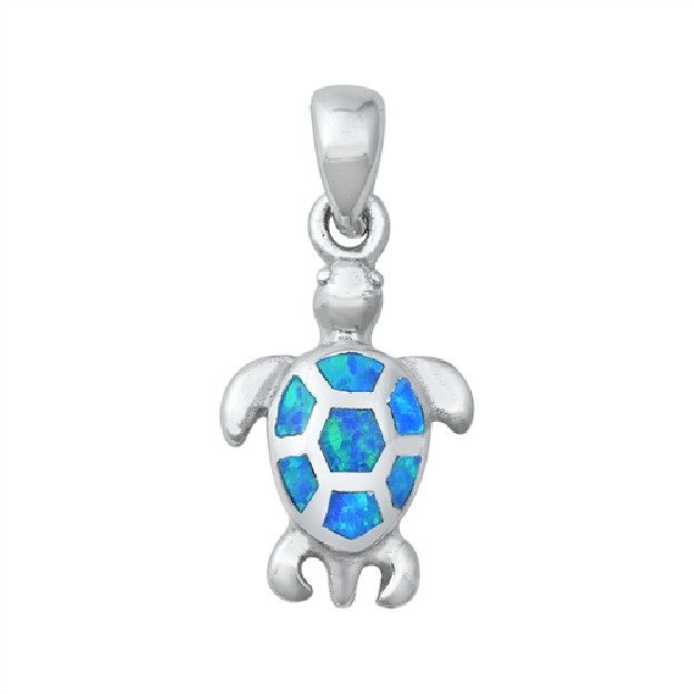 Pendentif Mixte Tortue orné d' Opale bleue en Argent 925