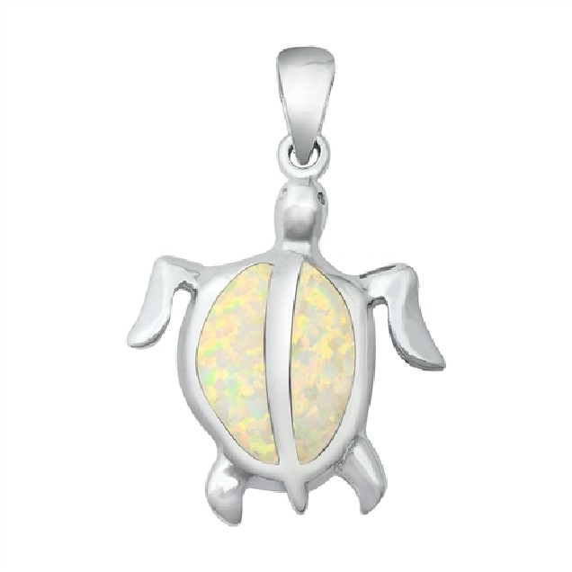 Pendentif Mixte Tortue de mer orné d' Opale blanche en Argent 925