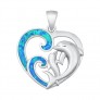 Pendentif Coeur & Dauphin orné d' Opale bleue en Argent 925