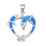 Pendentif Coeur & Dauphin orné d' Opale bleue en Argent 925