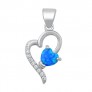 Pendentif Coeur orné d' Opale bleue & Zirconiums en Argent 925