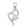 Pendentif Coeur orné d' Opale blanche & Zirconiums en Argent 925