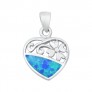 Pendentif Cœur et Fleur orné d'Opale bleue en Argent 925