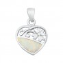 Pendentif Cœur et Fleur orné d'Opale blanche en Argent 925