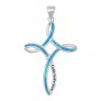 Pendentif Mixte Croix orné d' Opale bleue en Argent 925