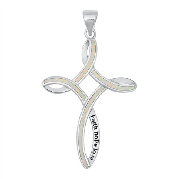 Pendentif Mixte Croix orné d'Opale bleue en Argent 925