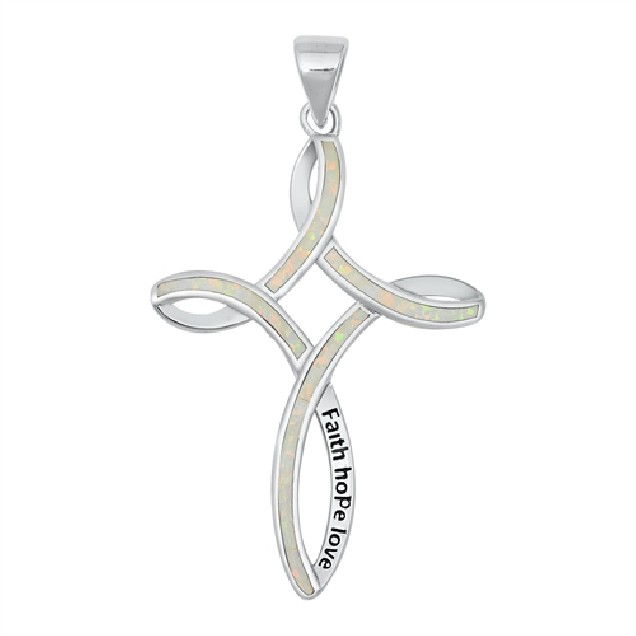 Pendentif Mixte Croix orné d'Opale bleue en Argent 925