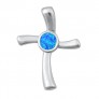 Pendentif Mixte Croix orné d'Opale bleue en Argent 925