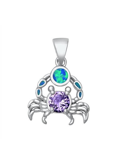 Pendentif Mixte Crabe orné d'Opale bleue et améthyste en Argent 925