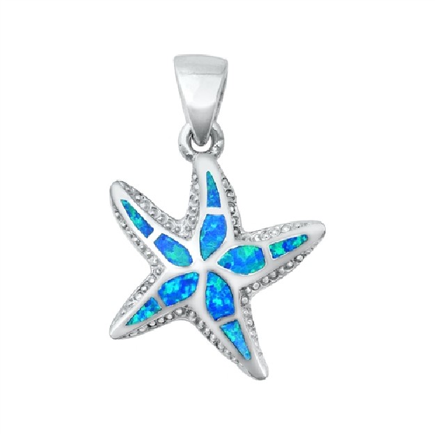 Pendentif Mixte Étoile de mer orné d' Opale bleue en Argent 925