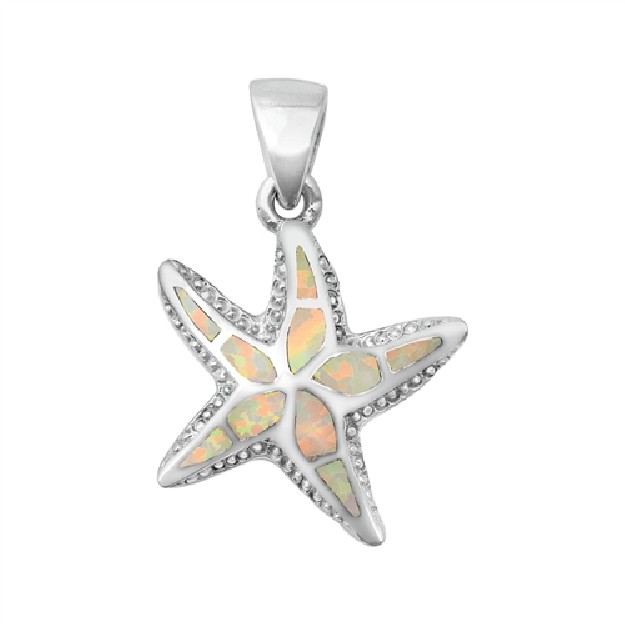 Pendentif Mixte Étoile de mer orné d' Opale blanche en Argent 925