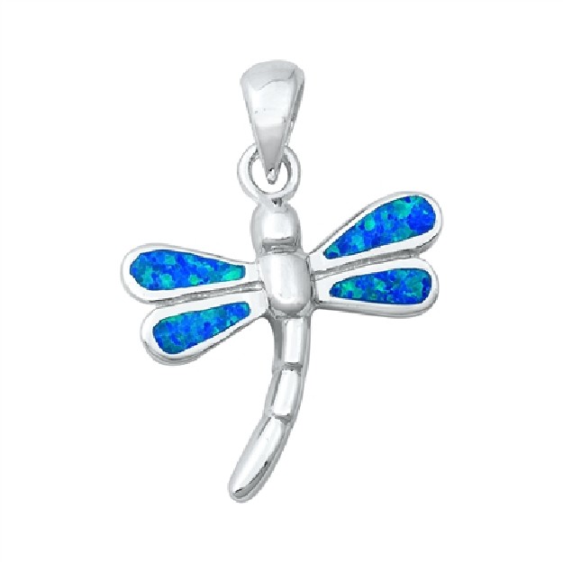 Pendentif Mixte Libellule orné d' Opale bleue en Argent 925