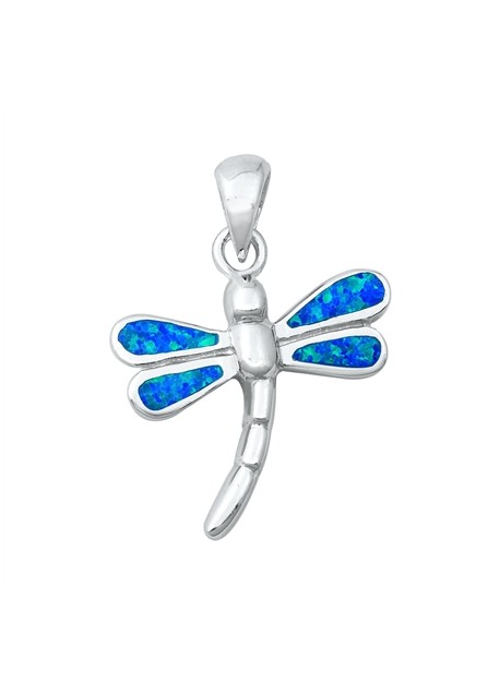 Pendentif Mixte Libellule orné d' Opale bleue en Argent 925