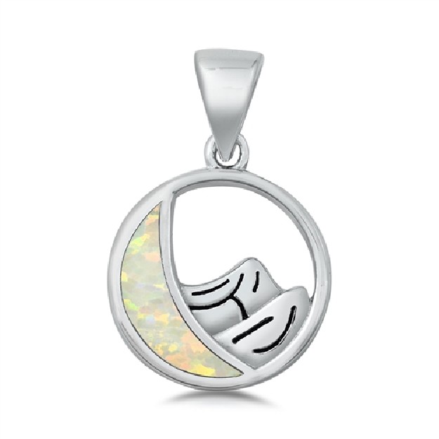 Pendentif Mixte Montagne orné d'Opale blanche en Argent 925