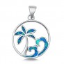 Pendentif Mixte Vagues et Palmier orné d'Opale bleue en Argent 925