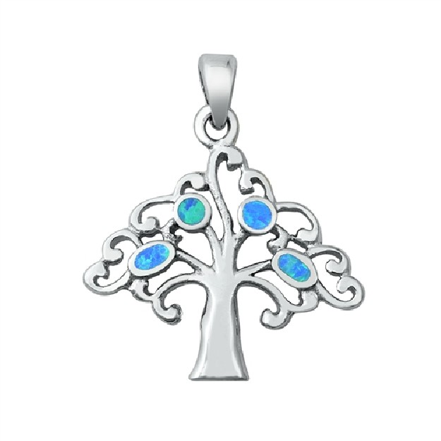 Pendentif Mixte Arbre orné d'Opale bleue en Argent 925