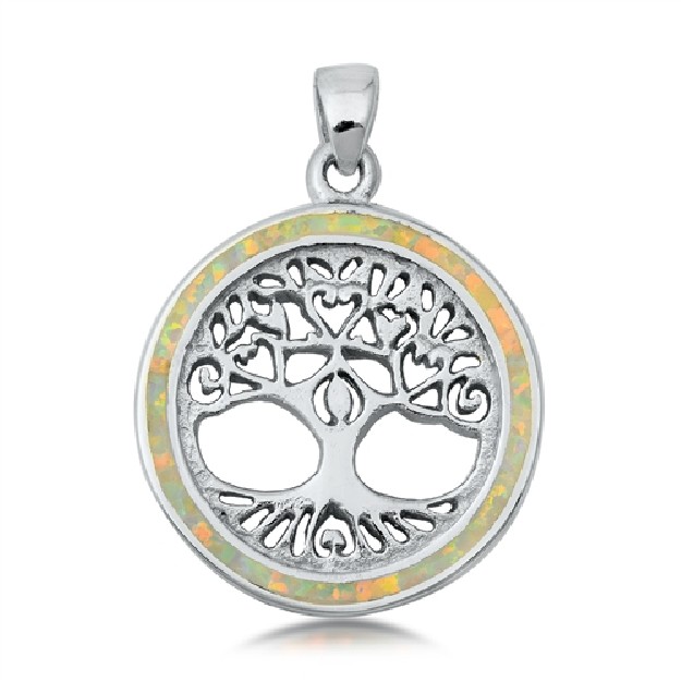 Pendentif Mixte Arbre de vie orné d'Opale bleue en Argent 925