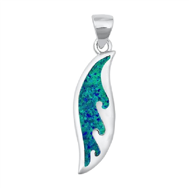 Pendentif Mixte Planche de surf orné d'Opale bleue en Argent 925