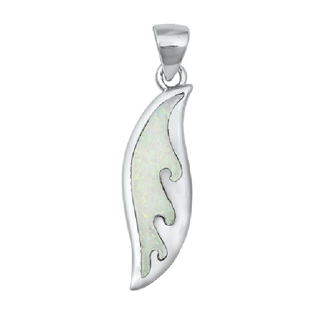 Pendentif Mixte Planche de surf orné d'Opale blanche en Argent 925