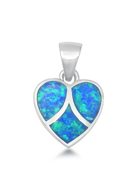 Pendentif Cœur orné d' Opale bleue en Argent 925
