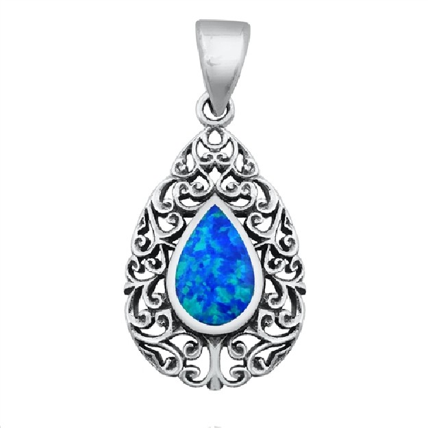 Pendentif orné d'Opale bleue en Argent 925