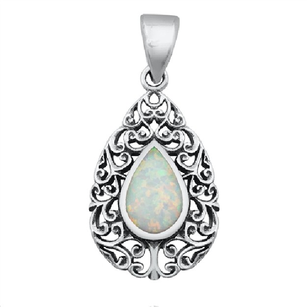 Pendentif orné d'Opale blanche en Argent 925