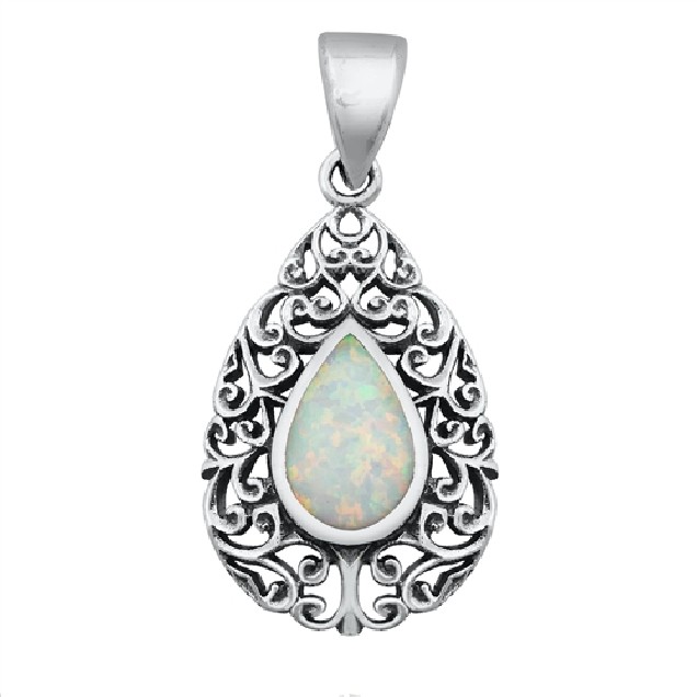 Pendentif orné d'Opale blanche en Argent 925