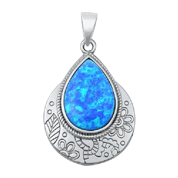 Pendentif orné d'Opale bleue en Argent 925