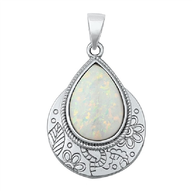 Pendentif orné d'Opale blanche en Argent 925