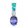 Pendentif long orné d'Opale et Tanzanite bleues en Argent 925