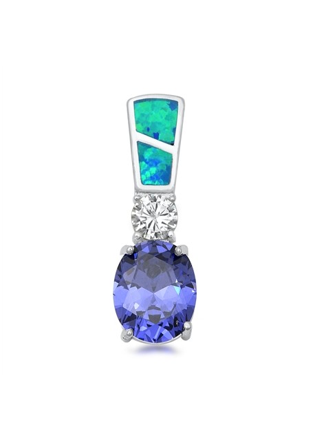 Pendentif long orné d'Opale et Tanzanite bleues en Argent 925