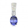 Pendentif long orné d'Opale blanche et Tanzanite bleue en Argent 925